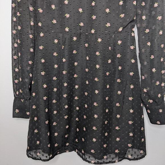 WAYF Black Long Sleeve Ruffle Bib Mini Dress S - Picture 4 of 12